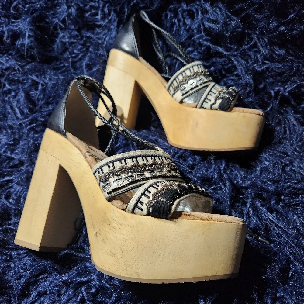 Sam Edelman Black and Natural Platform Sandals